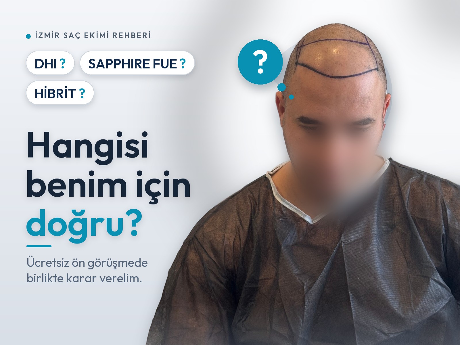 DHI, Safir FUE ya da hibrit: hangisi benim için doğru? Ücretsiz ön görüşmede birlikte karar verelim